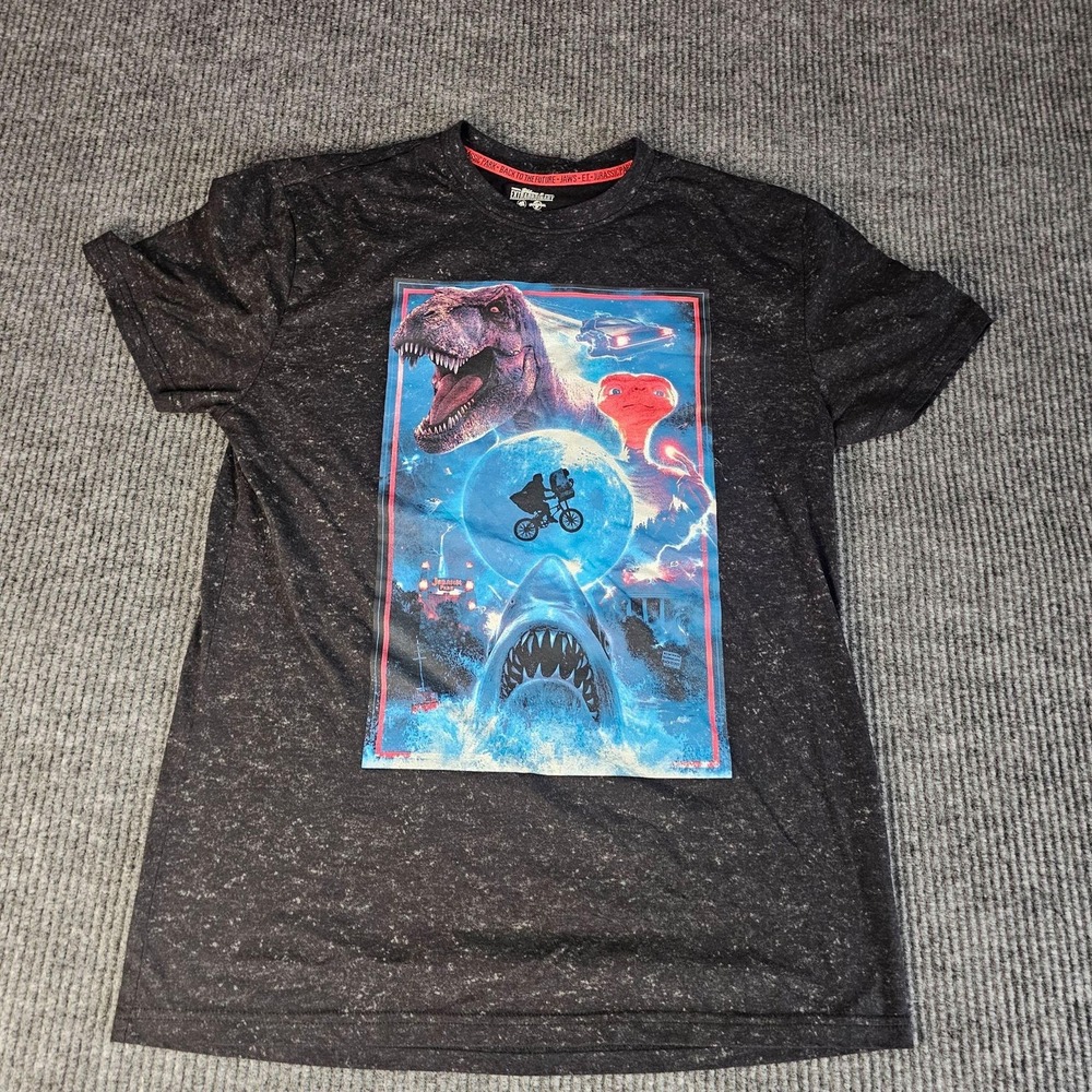 Back To The Future Jurassic Park ET Jaws Shirt Mens Large Black Tee